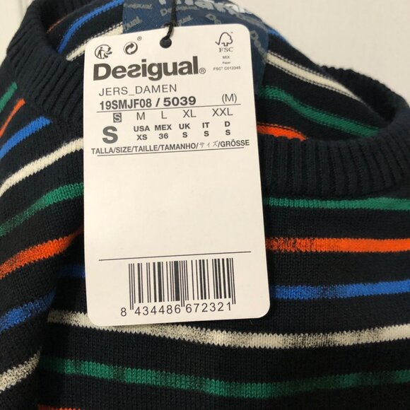 Desigual Men’s Black Striped Long Sleeve Sweater Size Small Slim Fit NWT - Picture 7 of 10